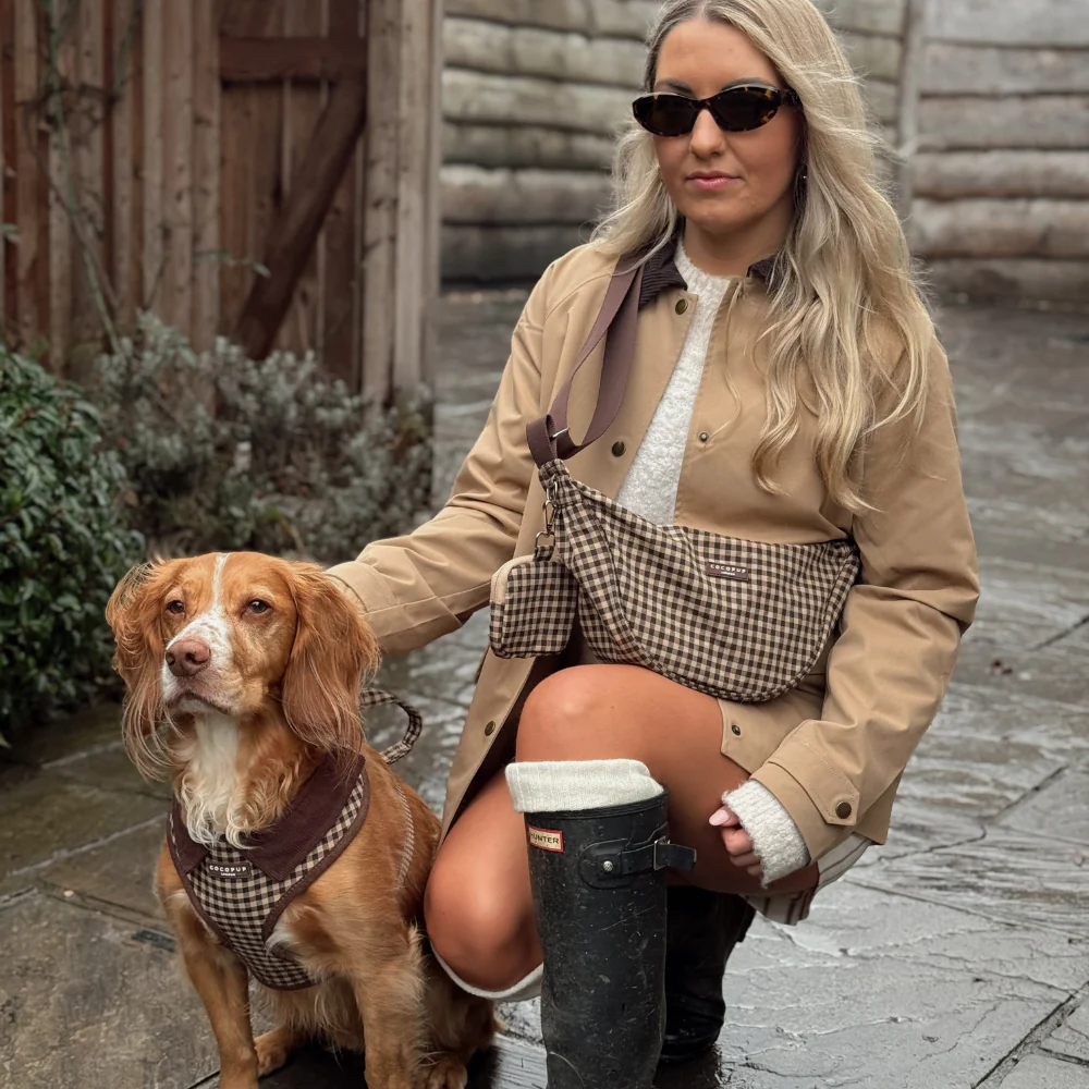 Crossbody Crescent Dog Walking Bag Bundle - Cotswold Check - Image 10