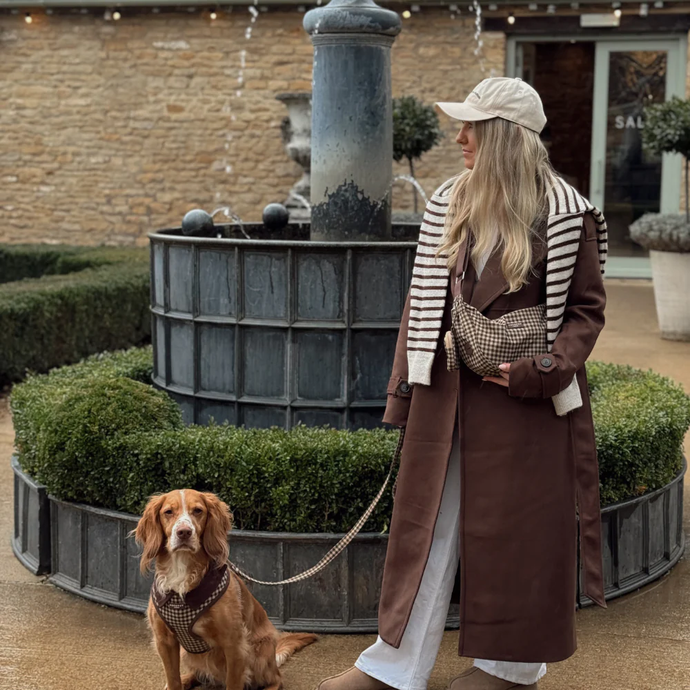 Crossbody Crescent Dog Walking Bag Bundle - Cotswold Check - Image 9