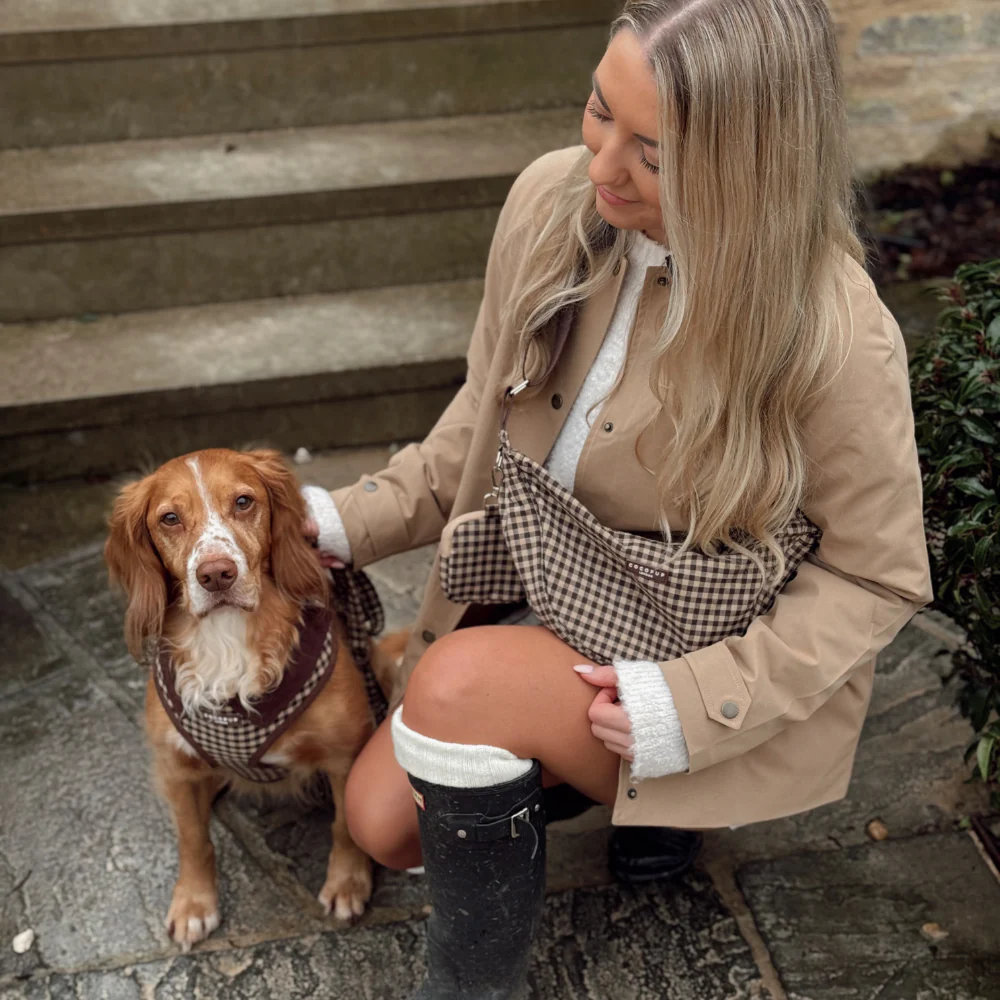 Crossbody Crescent Dog Walking Bag Bundle - Cotswold Check - Image 13