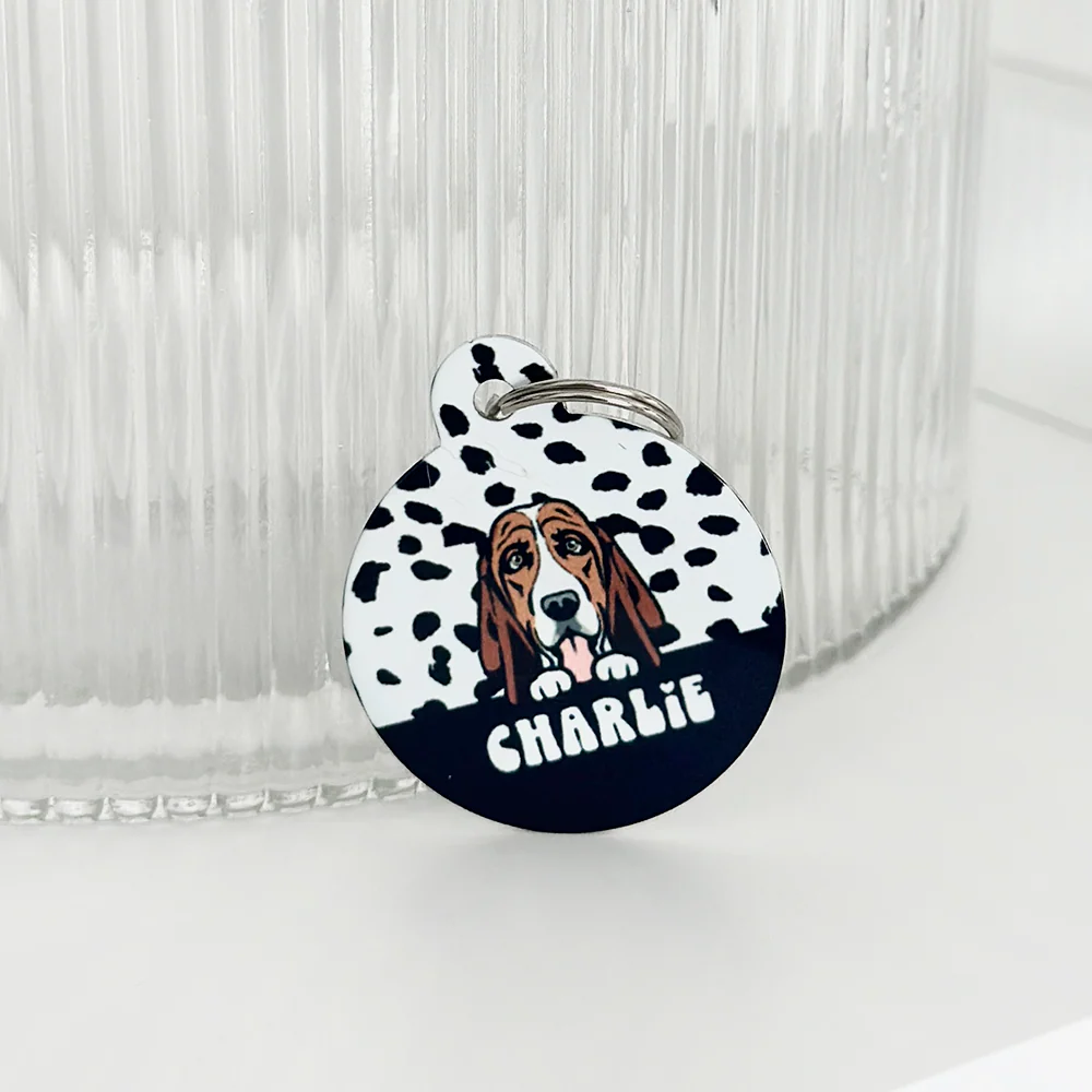 Personalised Dog Cartoon ID Tag - Monochrome Spots - Image 3